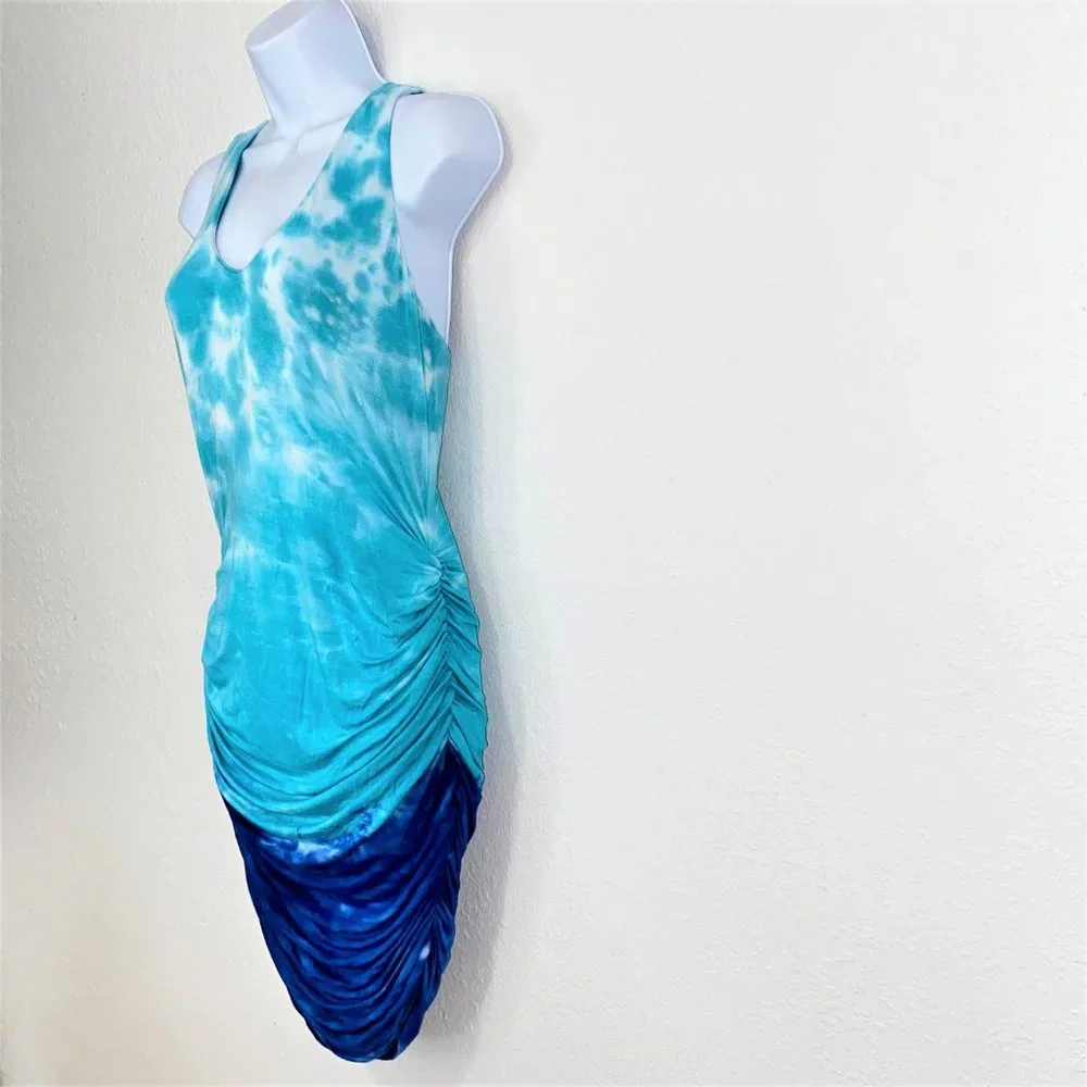 Venus Women's Bodycon Ruched Macrame Back Sleeveless Dress Blue Size S - Picture 3 of 16